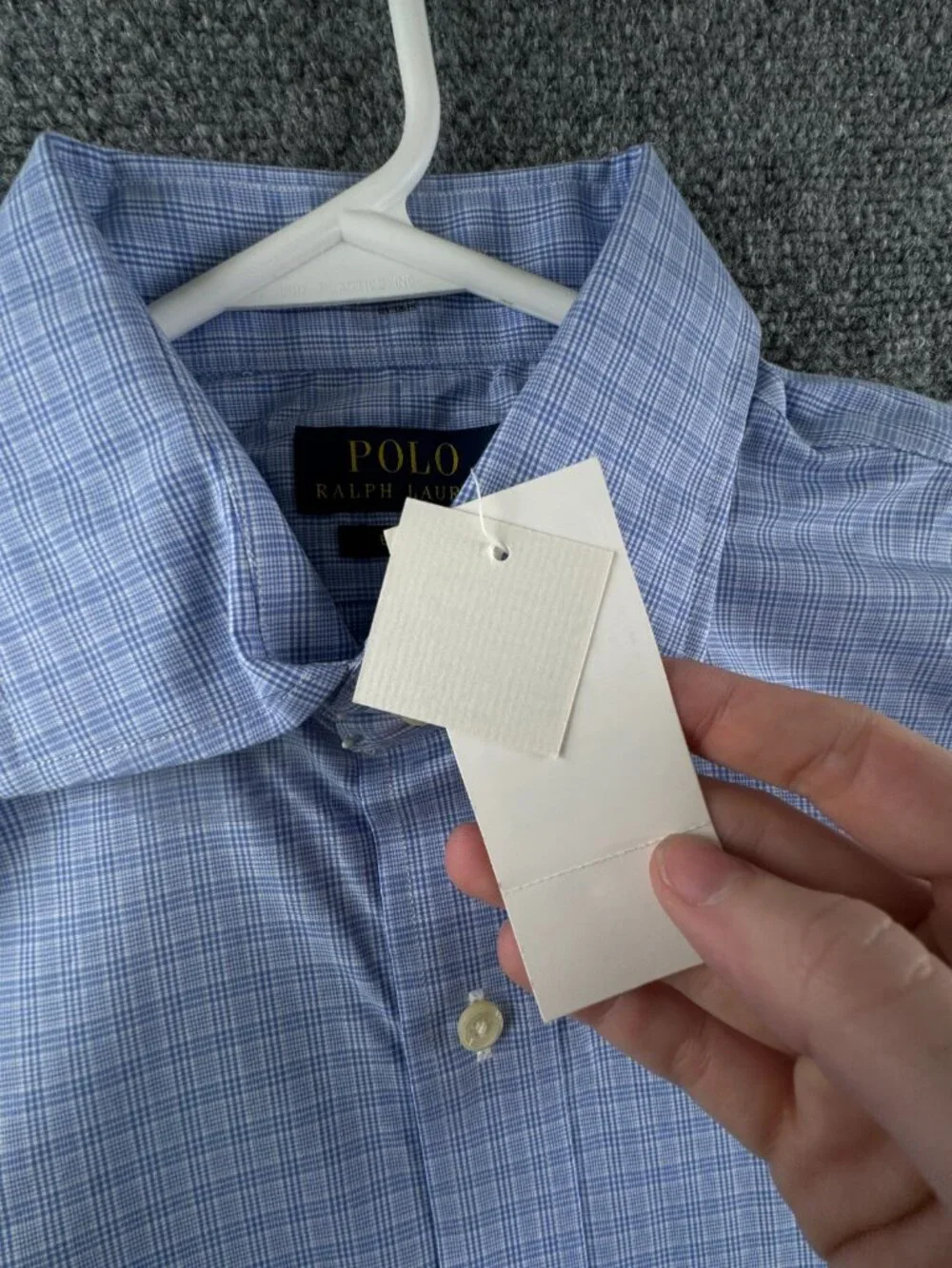 NWT Polo Ralph Lauren Men EASY CARE Button Up Shirt BLUE WHITE 16 34/35 Adult